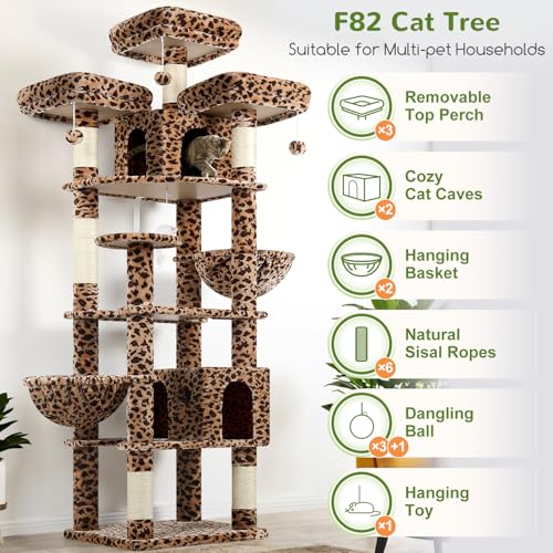 Cat Tree Tower for Multiple Adult Cats (82 inch / Leopard Print)