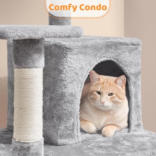 Cat Tree Tower for Large Cats (Light Gray / 54in)