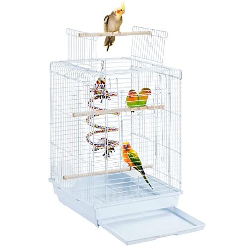 Open Play Top Travel Bird Cage for Conure Sun Parakeet Green Cheek Conure Lovebird Budgie Finch Canary (White)