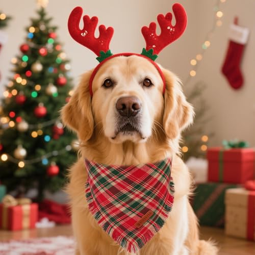 Christmas Dog Bandanas with Tassels Edges (X-Large / Christmas-3)