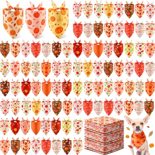 200 Pcs Fall Dog Bandanas Bulk (Orange, Yellow, Brown / Fall Pumpkin)