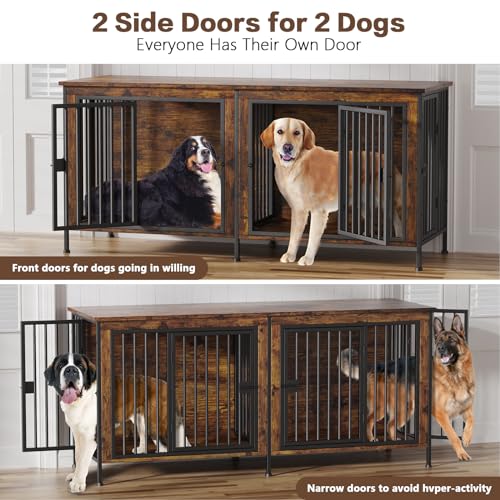 78.74" Dog Crate Furniture for 1 or 2 Dogs (Brown / 78.74"L x 23.6"W x 33.46"H)