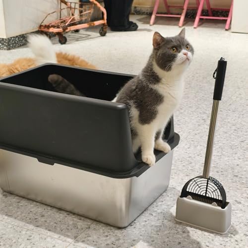 Cat Litter Scoop Deep Shovel (Long Handle-For particles up to 3 mm / Black)