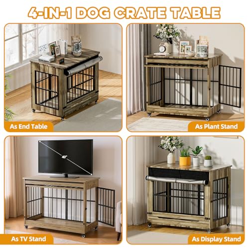 38" Dog Crate Furniture (Greige / 38.6"L x 25.6"W x 33.1"H)