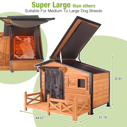 Large Heated Dog House for Outside Insulated Dog House Outdoor with Safe Heated Pad