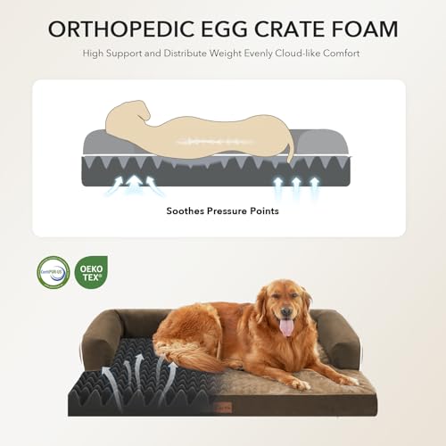 Orthopedic Washable Dog Bed for Extra Large Dogs (Brown / 48.0"L x 30.0"W x 8.0"Th)