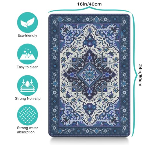 Pet Feeding Mat for Floors Waterproof Dog Mat for Food and Water Absorbent Quick Dry Non Slip mat for Cat Bowls (24"L x 16"W / BlueBoho)