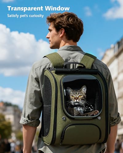 Cat Backpack Carrier (Green(Expandable) / 12.6"L x 10.2"W x 16.5"H)