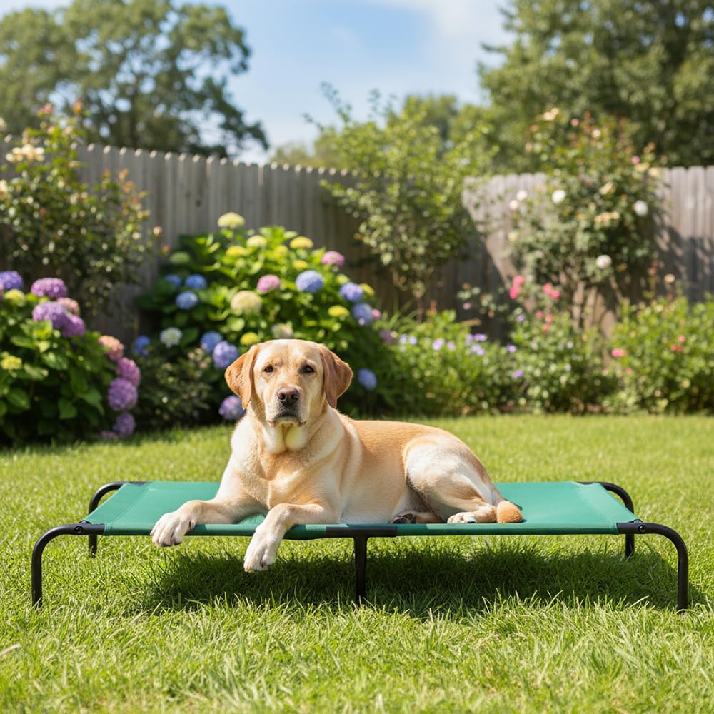 Cooling Breathable Elevated Dog Bed with Durable Metal Frame for Large Dogs (Green / X-Large)