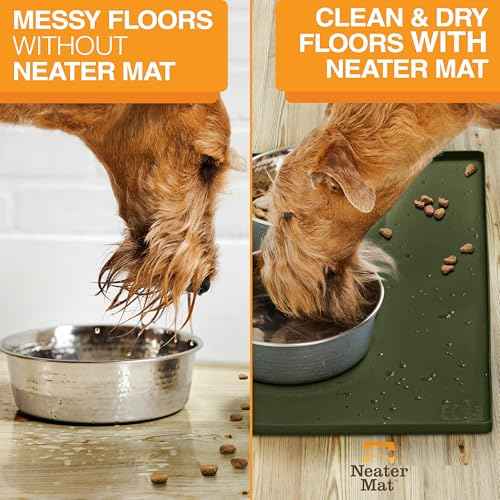 Neater Mat Pet Mats for Food and Water (24"L x 16"W / Olive Green)