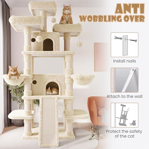 81 Inches Extra Large Cat Tree for Indoor Adult Cats (81in / Beige)