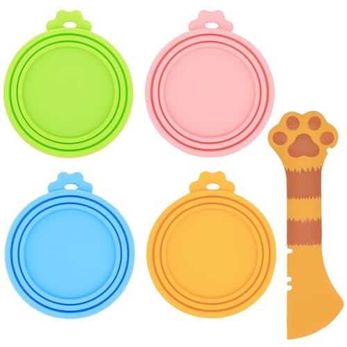 Food Can Spoon & Lids (4-Pack + Orange Spoon)