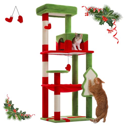 56.3" Cat Tree for Indoor Cats Large Adult with Hammock (Red / 56 Inches)