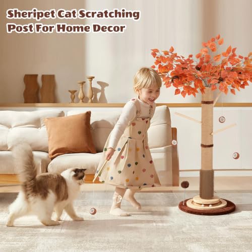 46" Extra Tall Cat Scratching Post with Toy for Large and Adult Indoor Cats (Brown(46" Tall))