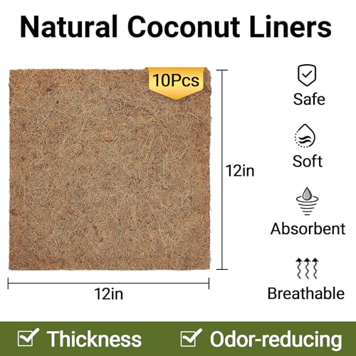 10 Pcs Reptile Carpet 12x12 Inch Coconut Fiber Mat for Tank Bedding (10 Pcs (12X12in))