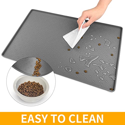 2 Pack Pet Placemat for Dog and Cat (24.5"L x 16.5"W - 2 Pack / Grey)