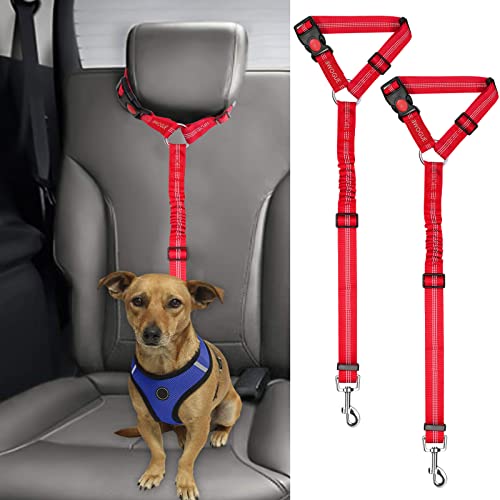 2 Pack Dog Seat Belt for Car (Red)