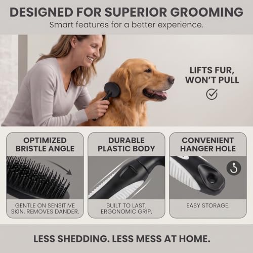 Round Bristle Pet Brush for Dogs and Cats (Black)