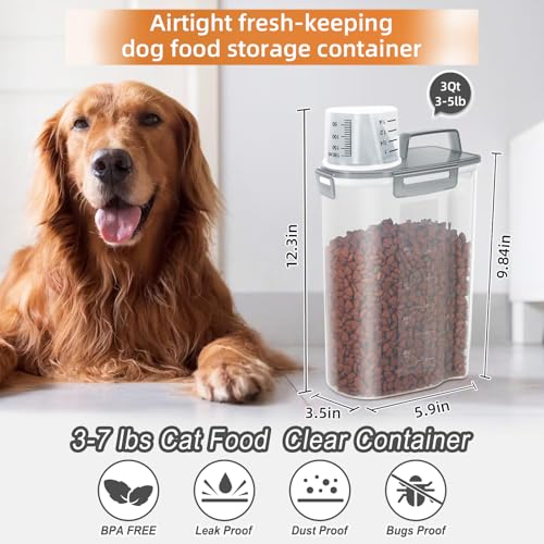 Airtight Small Cat Dog Pet Food Storage Containers BPA Free (Clear Grey x 2 / 3L-2pack)