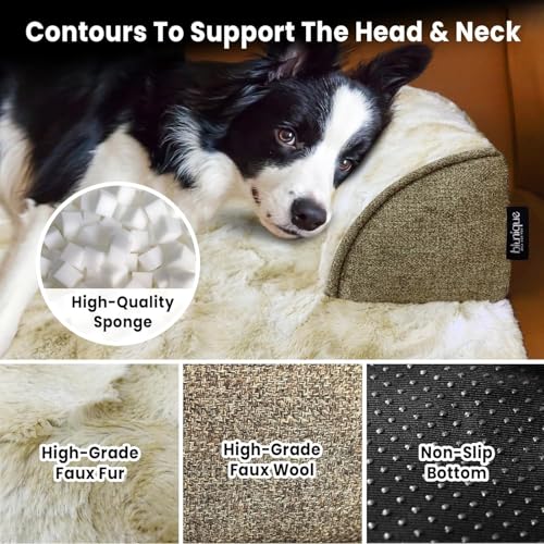 Calming Dog Bed for Couch with Tie (Tie-Dry Khaki / 41"L x 37"W x 5"Th)
