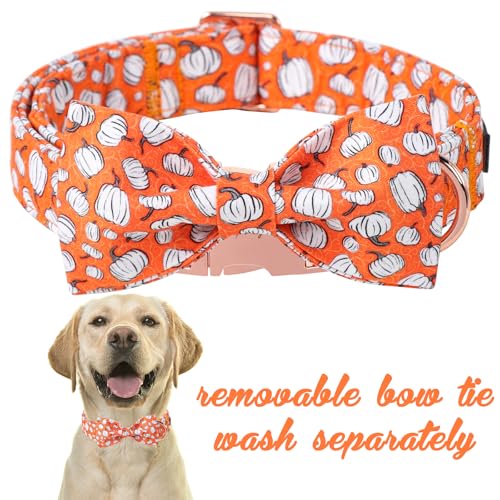 Halloween Day Dog Collar with Bow Line Pumpkin Cotton Dog Collars for Small Medium Large Dogs (Extra Small / Line pumpkin)