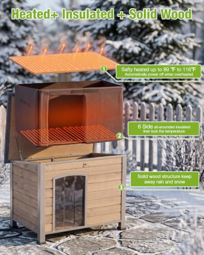 Heated Dog House Outdoor 35.5" Large Dog Kennel with Metal Frame Insulated Dog Crate Cage for Small to Medium Dogs Outside with Heater and Insulated Liner