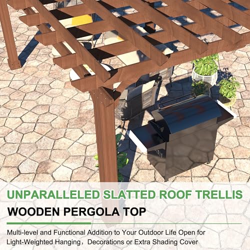 10x14 FT Cedar Wood Pergola with Trellis Roof (10x14 FT)