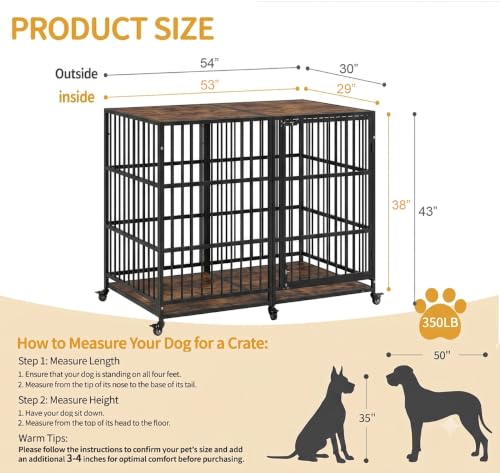 54" Heavy Duty Dog Crate Furniture for Large and Medium Dogs (Black + Rustic Brown)