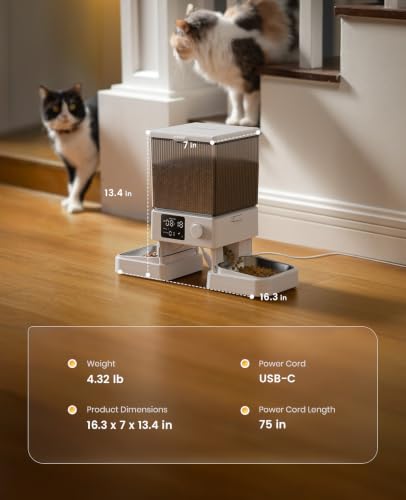 Automatic Cat Feeder for 2 Cats Pets (White)