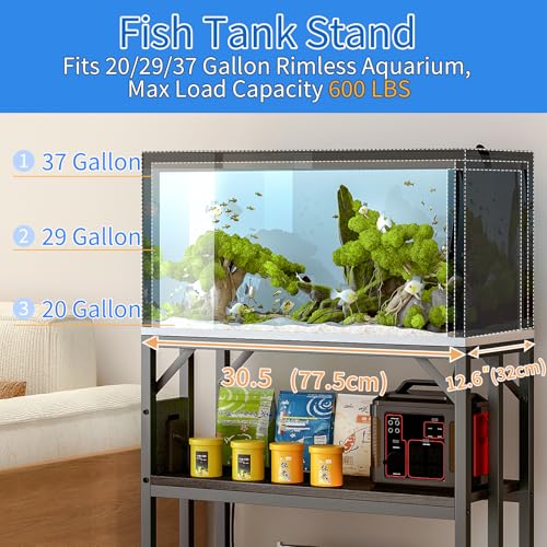 20-29-37 Gallon Fish Tank Stand with Power Outlet,Adjustable Shelf (Black / 20-29-37 Gallon)