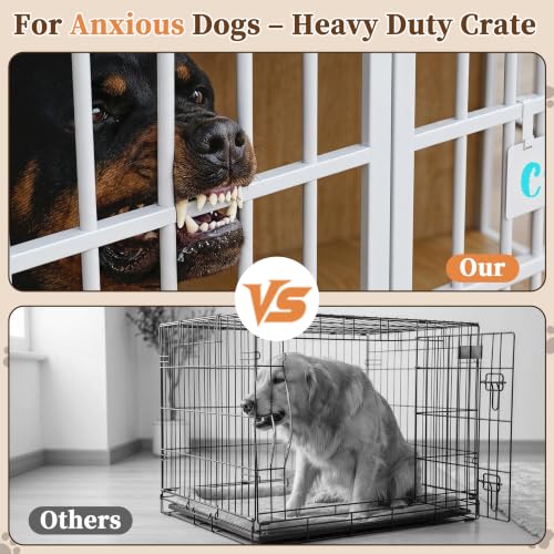 42 in Heavy Duty Dog Crate Furniture on Lockable Wheels (White & Beech / 42.1"L x 29.3"W x 31.2"H)