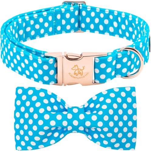 Pet Collar Blue & White Polka Dot Dog Collar with Bow (Blue White Dot / X-Small (Pack of 1))