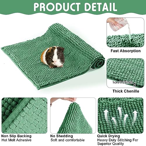 4 Pcs Guinea Pig Cage Liner (Dark Green / 16 x 24 Inch / Low Pile Chenille)
