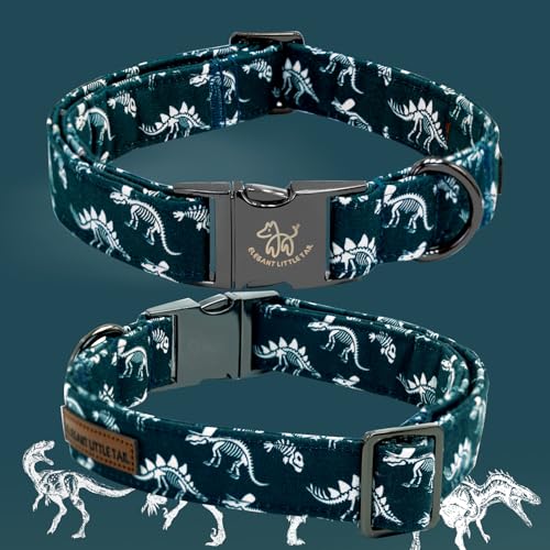 Dog Collar Dinosaurs Print Pet Collars with Bow Soft Cutton Boy Puppy Gift Adjustable Blue Bowtie Dog Collar for Large Dogs (Fossil Dinosaurs / Large (Pack of 1))
