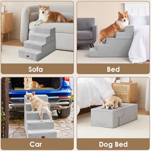 Dog Stairs for Bed 22.5"H (Light Grey / Extra Wide 17.7" x 35" x 22.5")