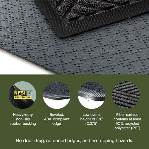 Diamonds Front Door Mat Indoor Outdoor Entrance (35.5"L x 23"W x 0.4"Th / Charcoal)