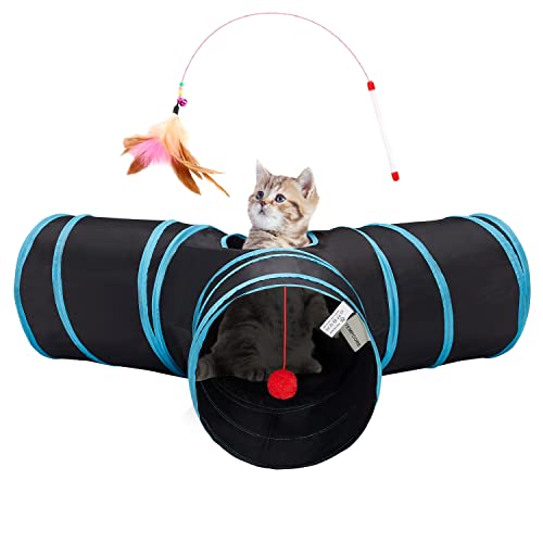 Pet Tunnel Tube Cat Toys (Black & Blue / Small)