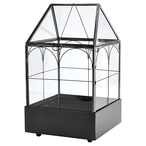 Glass Terrarium with Metal Tray (Small-5.9"L x 5.9"W x 10.2"H)