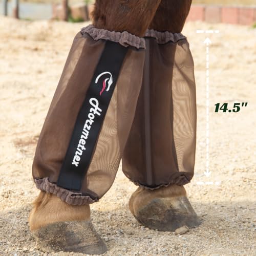 Tear Resistant Fine Mesh Horse Fly Boots Breathable Fly Boots with Thickened Webbing Hook and Loop Lightweight Summer Leg Protection to Prevent Mosquito & Fly Bites Set of 4 (Brown)