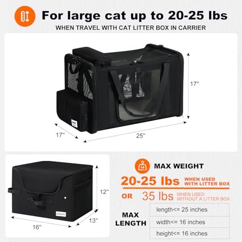 25x17x17 Extra Large Expandable car cat Carrier with a Litter Box (25.5"L x 17.0"W x 17.0"H)