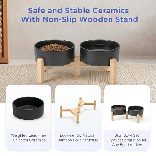 Elevated Dog Bowls Ceramic (5.1 in - 1.7 cups / Black)