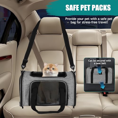 Dog Cat Carrier Pet Carriers for Small Medium Large Cats Dogs Carrier Soft Sided Small Puppy Dog Carrier Portable Foldable Airline Approved Dog Cat Travel Carrier Grey Black M (18.0"L x 11.5"W x 11.5"H / Grey&Black)
