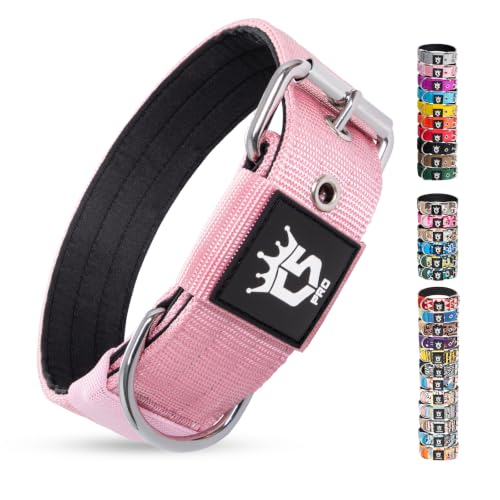 Heavy Duty Thick Dog Collar with Metal Buckle for Large Dogs (L – Fits Neck 18.9"-21.7" / Basic Pink)
