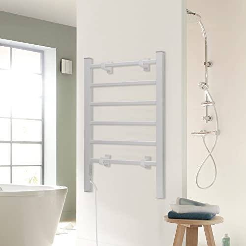 Towel Warmer 6 Bars for Bathroom Freestanding or Wall Mounted Bath Towel Heater Plug (Stand Version / Silver-6 Bars)