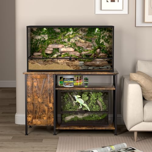120 Gallon Reptile Tank Stand with Storage Cabinet & Power Outlet (48x24"-40-120 Gallon / Rustic Brown)