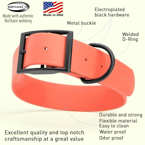 Biothane Waterproof Dog Collar Strong Coated Nylon Webbing with Black Hardware Odor