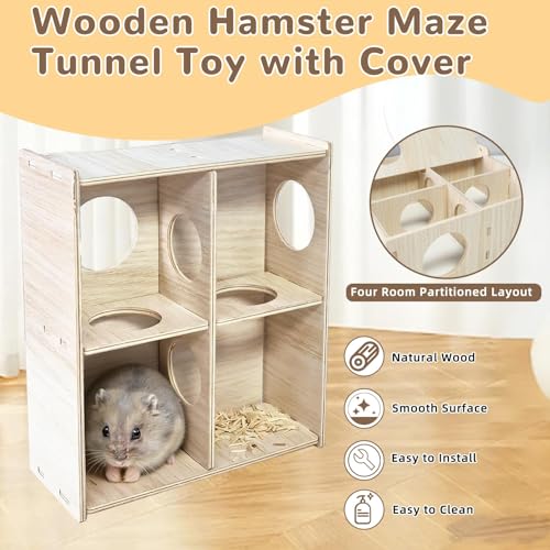 Multi Chamber Wooden Hamster Hideout & Tunnel with Secret Peep Shed (4-Chamber Hamster Maze)