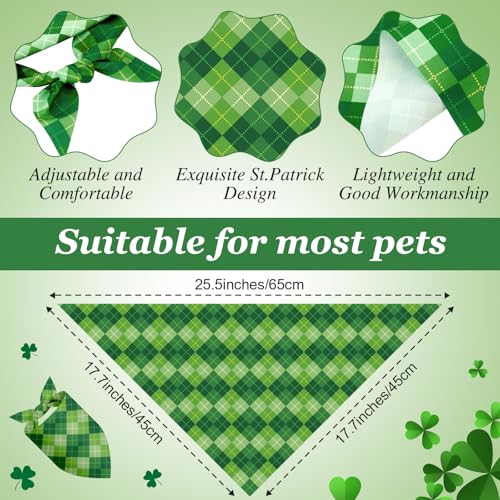 50 Pcs St Patricks Day Bandanas Bulk for Dogs Adjustable Irish Shamrocks Clover Green Plaid Triangle Soft Bibs Puppy Bandana for Small Medium Large Cat Pet Costume (St Patricks Day / 25.6 x 17.7 x 17.7 Inch)
