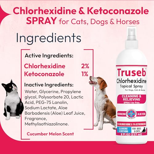 Truseb Advanced Strength Medicated Chlorhexidine for Dogs Cats Horses Skin Spray with Aloe Vera