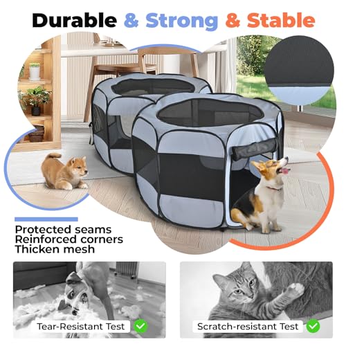2-in-1 Pop Up Dog Playpen Cat Pet Puppy Playpen, Non-Detachable (Gray / L, 83.5"L x 41.5"W x 32.3"H)